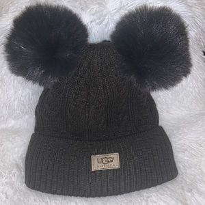 COPY - COPY - COPY - UGG WINTER HAT WITH FAUX FUR LINING AND DUAL POM POMS ONE …